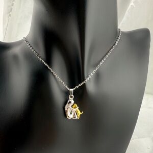 Silver and Gold Abstract Pendant Necklace Adjustable